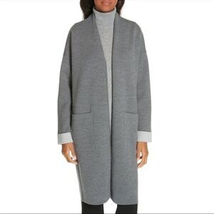 NWT THEORY Grey Open Front Double Face Long Cardigan
